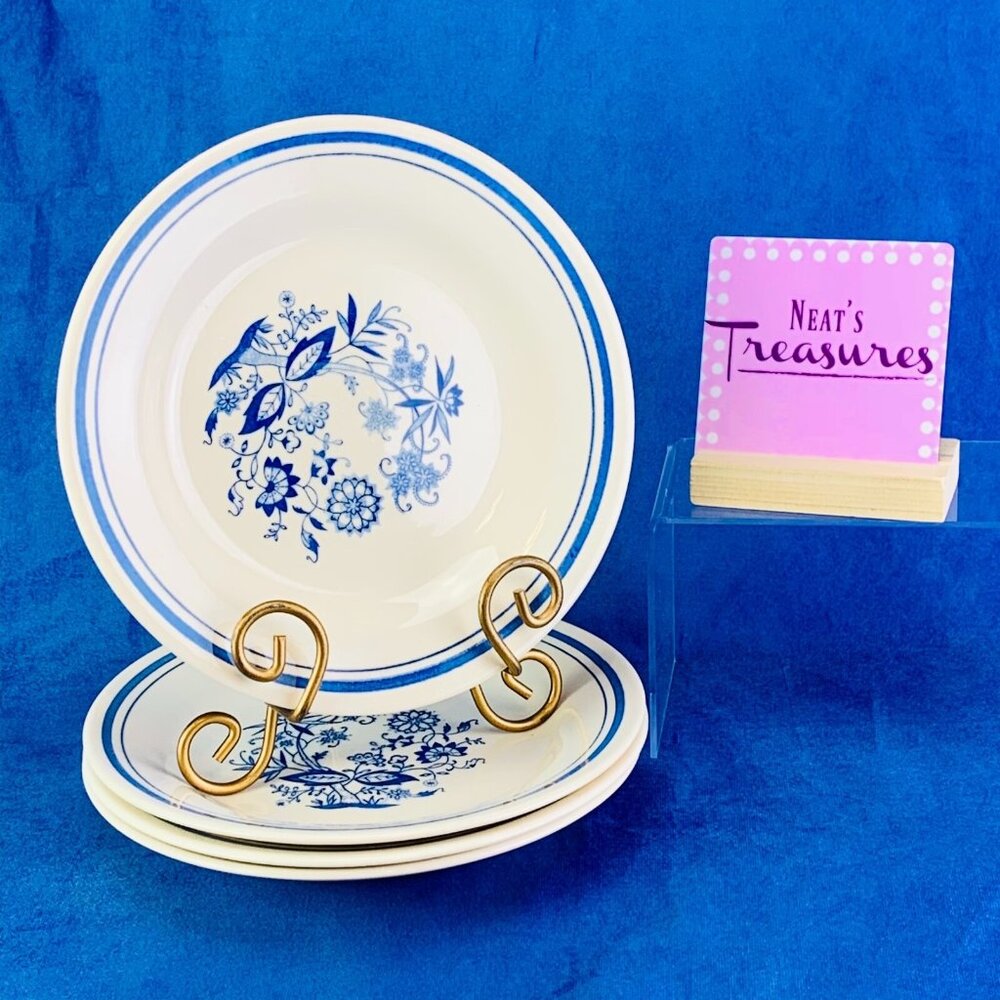 Vintage Oxford OXF4 BLUE ONION DESIGN 7820 Brazil Stoneware Dinner Plates Set 4